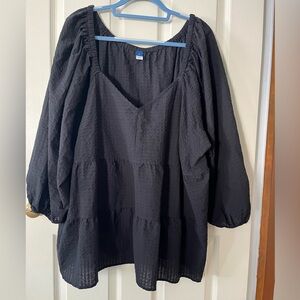 Old Navy Black Tiered Bubble Sleeve Blouse